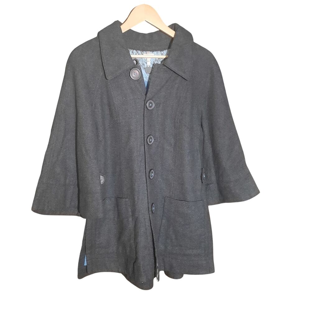 Free People Womens Brown 3/4 Flared Sleeve Wool Blend Swing Coat Size Small